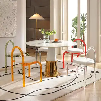 Altı Renk Kristal Makyaj Koltuğu Akrilik Mobilya Rahat Tasarım Arkalığı Yemek Sandalyesi Ins Oturma Odası Tek Kanepe