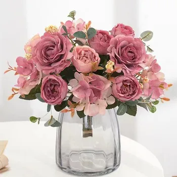 Güzel Ortanca Güller yapay çiçekler Ev Düğün Süslemeleri için Yüksek Kaliteli Sonbahar Buket Köpük Şakayık Sahte Çiçek