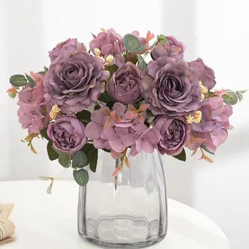 Güzel Ortanca Güller yapay çiçekler Ev Düğün Süslemeleri için Yüksek Kaliteli Sonbahar Buket Köpük Şakayık Sahte Çiçek