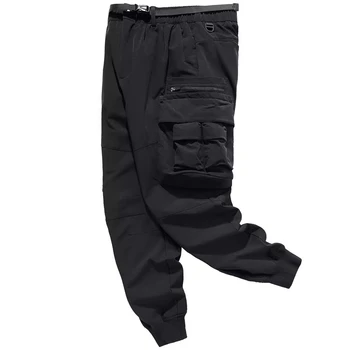 Siyah Joggers Erkekler Streetwear Sweatpants Bahar Sonbahar Fonksiyonlu Çok cep Kargo Pantolon Harajuku Pantolon Elastik Bel