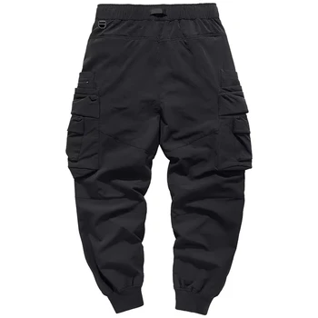 Siyah Joggers Erkekler Streetwear Sweatpants Bahar Sonbahar Fonksiyonlu Çok cep Kargo Pantolon Harajuku Pantolon Elastik Bel