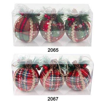 3 adet Kırmızı Ekose Kırılmaz Noel Topu Noel Ağacı Süsleri Ev Partisi Dekoru