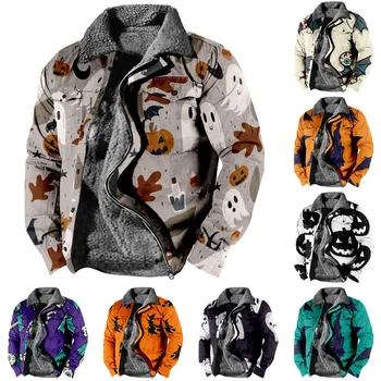 Men'S Winter Halloween Casual Print Long Sleeve Button Thick Coat Winter Jackets For Men Male Top Winter куртка мужская зимняя