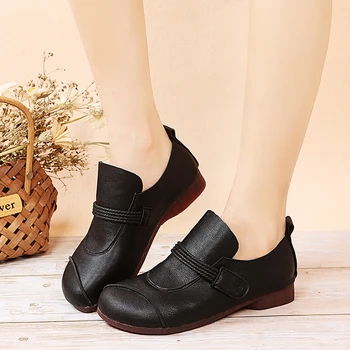 Yeni Gelmesi Retro Kadınlar Flats Ayakkabı Moda Yuvarlak Ayak üzerinde Kayma Bayanlar Sonbahar düşük topuklu ayakkabı Botas Kadın Pu deri ayakkabı