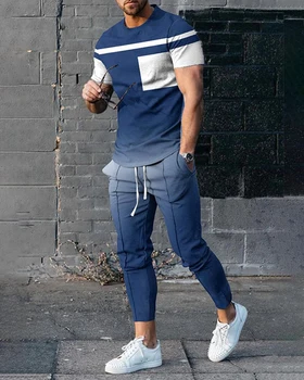 3D Baskılı Kısa Kollu Takım Elbise Bahar erkek eşofman seti Jogger Giyim Adam Rahat Tişörtleri + Pantolon 2 Parça Kıyafetler Streetwear