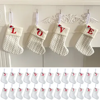 Dekoratif Örme Çorap Çorap Nakış Harfler çocuk Şeker Hediye Çantası Beyaz Noel Çorap hediye Çantası Noel Pişirme Hediye