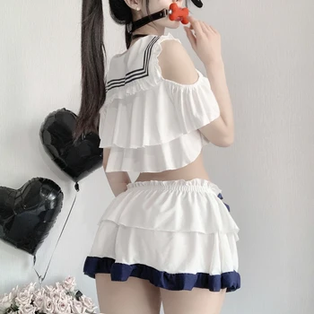 Lilicochan Japon Kawaii Öğrenci Cosplay Kostümleri Mavi Ve Beyaz Denizci Elbisesi Çift Katmanlı Etek Yay İle Sıcak Satış YYOJ160