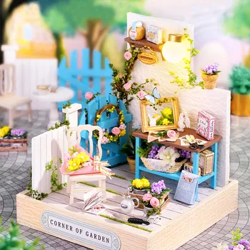 Ahşap Mini Casa Bebek Evleri Bahçe Dollhouse Kek Dükkanı El Yapımı Modeli Minyatür Yapı Kitleri Mobilya Süslemeleri Oyuncaklar