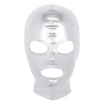 Bayan Erkek Cosplay Yüz Seksi Maske Lateks Parlak Metalik Açık Gözler ve Ağız Başlık Tam Yüz Maskesi Hood Rol Oynamak Kostüm