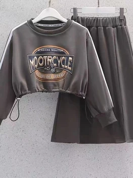 Kore Tarzı Kız Bebek Bahar ve Sonbahar Loungewear Takım Elbise çocuk Spor Kısa ceket +Etek 2 Adet Genç Çocuk Giyim Setleri