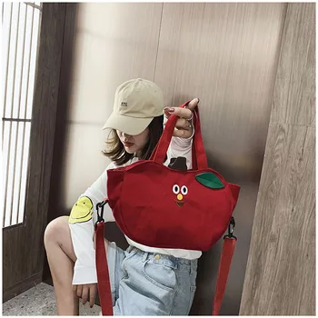 Sevimli Kız Apple Küçük Çanta Kore Versiyonu Bir Omuz Muz Çanta Öğrencileri Asılmış Cep Telefonu Kanvas Çanta