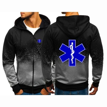 EMT Acil Ambulans 2021 erkek Yeni Moda Baskı pamuklu kapüşonlar Zip Tişörtü Casual Degrade Renk Ceket Ceket Eşofman