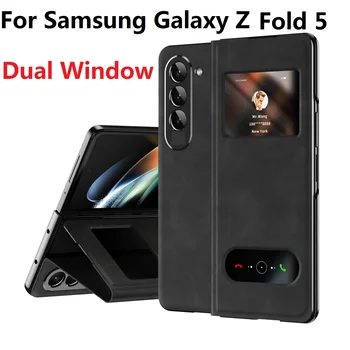 Flip kitap için Samsung Galaxy Z kat 5 4 3 durumda çift pencere görünümü manyetik deri Stand kapak
