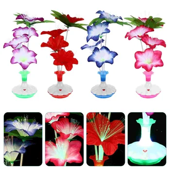 4 Adet Fiber optik çiçek vazo çiçek dekor dekoratif ışık masa lambası plastik LED çocuk