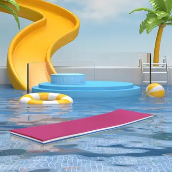 Havuz Yüzen su paspası 3 Katmanlı Su Sal 43x15.7x1.3 İnç Oynamak için, Rahatlatıcı, rekreasyon Roll up Pad Pembe Beyaz Mavi
