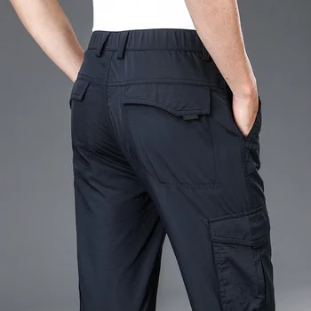 Ilkbahar Yaz Hızlı Kuru Kargo Pantolon Erkekler Askeri Rahat İnce Sweatpants Streetwear Orta bel Düz Çok cepler Pantolon