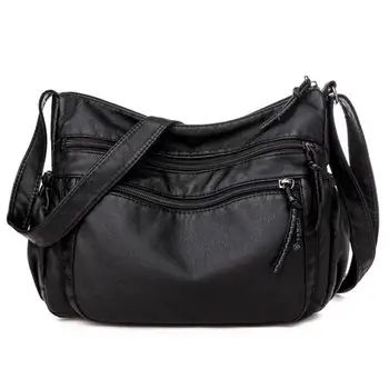 Kadın basit omuz çantası Rahat Yıkanmış Yumuşak Suni Deri Çok cepler Retro Bayanlar Crossbody Çanta Çanta Günlük Kullanım