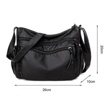 Kadın basit omuz çantası Rahat Yıkanmış Yumuşak Suni Deri Çok cepler Retro Bayanlar Crossbody Çanta Çanta Günlük Kullanım
