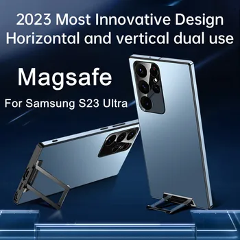 Manyetik Telefon Kılıfı için Samsung S23 Ultra S23 S22 Artı Görünmez Kickstand Magsafe Kablosuz Şarj Darbeye Dayanıklı Kapak Funda