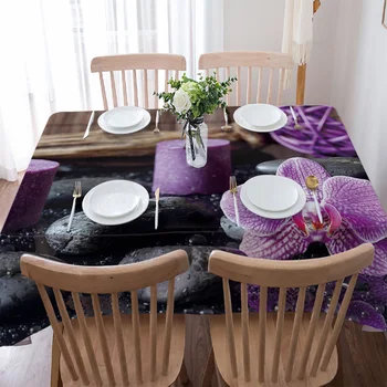 Zen Taş Mor Orkide Sakin Mum Masa Örtüsü Su Geçirmez yemek masası Dikdörtgen Yuvarlak Masa Örtüsü Ev Mutfak Dekorasyon