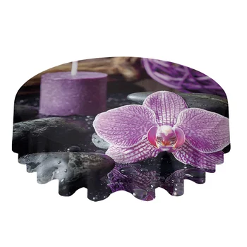 Zen Taş Mor Orkide Sakin Mum Masa Örtüsü Su Geçirmez yemek masası Dikdörtgen Yuvarlak Masa Örtüsü Ev Mutfak Dekorasyon