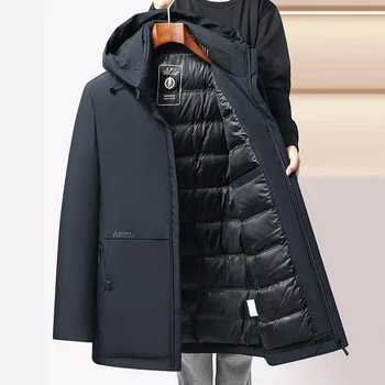 2024 Kış erkek Parka Kalınlaşmak Sıcak Ceket Erkek Kapşonlu Aşağı Parkas Moda Fermuarlı Cepler Rüzgarlık Palto