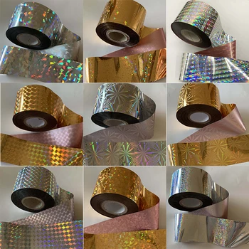 120 m / rulo Nail Art Transferi Folyo Çıkartmalar Altın Gümüş Sıcak Damgalama Folyo Holografik Tırnak Çıkartmaları Folyo Kağıt Tırnak Dekorasyon