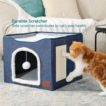 Kedi Yatak Ev Scratch Pad İle Hideaway Kulübe Yıkanabilir Mat Büyük Uzay Çok Küçük Evcil Hayvanlar İçin Kapalı Yavru Kedi Sevimli Modern Kedi Yuva