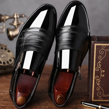 Siyah Rugan ayakkabı Üzerinde Kayma Resmi erkek ayakkabısı Artı Boyutu Sivri Burun Düğün Ayakkabı Erkek Zarif Iş rahat ayakkabılar