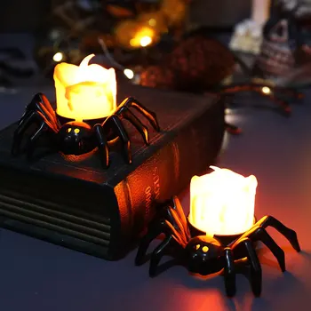 Cadılar bayramı siyah örümcek çay ışık LED Tealight cadılar bayramı partisi ürkütücü dekorasyon alevsiz küçük kabak mum ışığı ev dekor