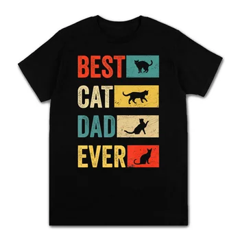 Baskılı En İyi Kedi Baba Hiç Kedi Baba Vintage T Shirt Baba Günü Üstleri TShirt Pamuk Kısa Kollu Giyim Erkekler için Boyutu XS-3XL