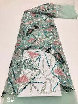 Yeni Geometri Pullu Dantel Kumaş Afrika Zarif İşçilik Boncuklu Tül Dantel Kumaşlar düğün elbisesi 5 Metre