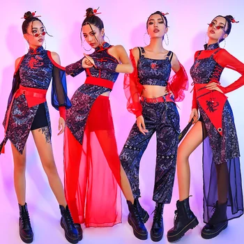 Hip Hop Caz Kutup Dans Giyim Çin Tarzı Sürükle Kraliçe Dj Sahne Giyim Rave Festivali Kıyafet Kadın Gogo Dansçı Kostüm