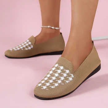 Örgü Nefes Bale Kadın Flats Streç Örme Loafer'lar Kadın Sığ Daireler Üzerinde Kayma mokasen tek ayakkabı Rahat iş ayakkabısı