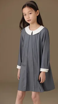 MODX Kız Giyim Elbise Bebek rahat Elbise Çocuklar Anti Kırışıklık Bebek Yaka Patchwork Güz Giyim Çocuk Uzun Kollu Elbise