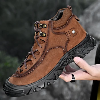 Altın Fidan Retro erkek botları Hakiki Deri Açık trekking ayakkabıları Klasik Kış Dağ Çizme Moda günlük erkek ayakkabısı