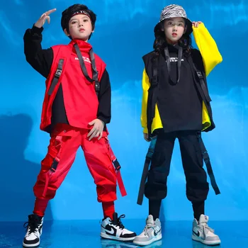 Taktik Kargo Pantolon Kız Erkek dans kostümü Elbise Çocuk Hip Hop Giyim Kolsuz Ceket Yelek Kazak Üst Streetwear