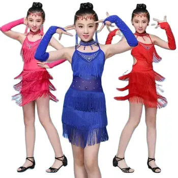 Pullu Latin Dans Püskül Elbise Kızlar İçin Moda Cha Cha Salsa Tango Dans Kıyafeti Sahne Kostüm