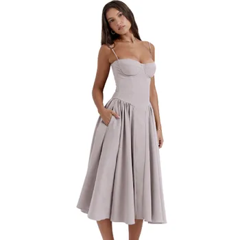 Zarif İnce Backless askı elbise Kadın Moda Katı Askı Elbiseler 2023 Yeni Yaz Kadın Parti Akşam Elbiseler Vestidos