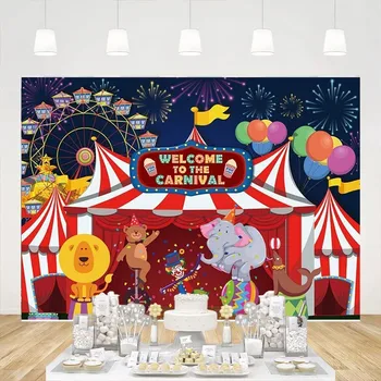 Sirk Atlıkarınca Zemin Doğum Günü Arka Plan Dekorasyon Afiş Karnaval Tema Parti Fotoğrafçılığı Hayvanlar Parti Dekorasyon Afiş