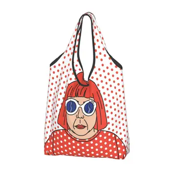 Sevimli Yayoi Kusama Öz Portre alışveriş çantası Taşınabilir Bakkaliye Shopper omuzdan askili çanta