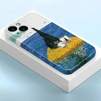 Telefon Kılıfı için iPhone 15 14 11 13 12 Pro Max MİNİ XR X XS 8 7 6 6S Artı Film Funda Çerçeve Desen Kapak Coque Van-Gogh Yağlıboya