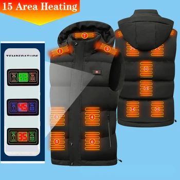 Unisex akıllı ısıtma ceketleri rüzgar geçirmez standı yaka ısıtmalı yelek 15 ısıtma bölgeleri fermuar kapatma kamp açık spor