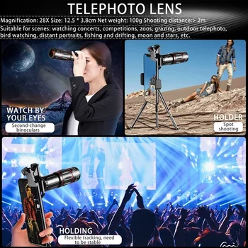 28X HD Cep Telefonu Kamera Lens Teleskop Zoom Makro Lens İphone Samsung Smartphone İçin balık Gözü Lente Para Celular
