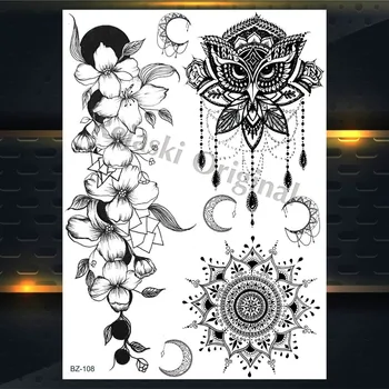 1 ADET Sıcak Dreamcatcher Büyük Hint Güneş Çiçek Kına Geçici Dövme Siyah Mehndi Tüy Tarzı Su Geçirmez Dövme Etiket PBJ013A