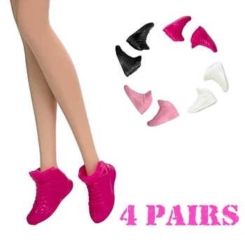 NK 4 Pairs Prenses Farklı Renkler Plastik koşu ayakkabıları moda bot Sevimli Düz Sandalet barbie bebek Aksesuarları DIY Oyuncak