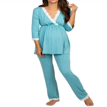 Sıcak Bayan Pamuk Annelik Gebelik Yumuşak Hemşirelik Pijama Setleri Pijama Uzun Kollu teslimat Emzirme Hastane