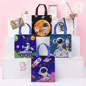 Karikatür Astronot dokunmamış Hediye Çanta Çocuklar için Doğum Günü Bebek Duş Parti İyilik Tote Çanta Şeker Kurabiye paket torbaları