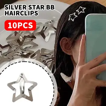 10 adet Gümüş Yıldız BB Tokalar Y2K Kızlar Sevimli Yıldız Tokalarım Metal Basit basmalı klips Headdress Saç Tokası Aksesuarları