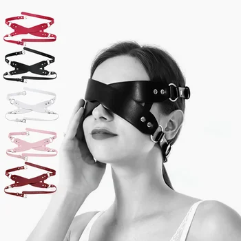 PU deri Göz Maskesi Çapraz Ayarlanabilir Gölgeleme Gözü Kapalı Kölelik Demeti Askı Fetiş Köle Cosplay Erotik Seks Ürünleri
